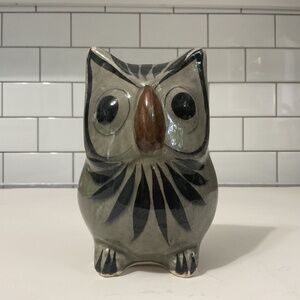 VTG Tonala Mexican Pottery Folk Art Owl Hand Painted Figural Marked MEXICO